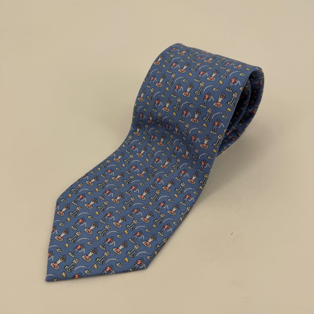 Vineyard Vines Mens Blue Silk Golf Motif Novelty Necktie Made in USA